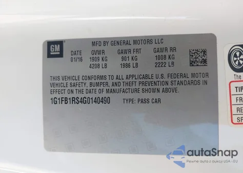 2016 Chevrolet Camaro 1Lt from USA, damaged, VIN 1G1FB1RS4G0140490